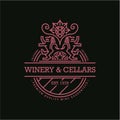 Line wine label, winery heraldic emblem