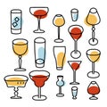 Line wineglass, cocktail cup icon set. Binge, drink, champagne, wine glassware elements with abstract shapes. Party Royalty Free Stock Photo