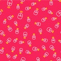 Line Wireless computer mouse icon isolated seamless pattern on red background. Optical with wheel symbol. Vector Royalty Free Stock Photo