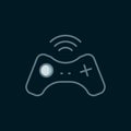 Line Wireless gamepad icon isolated on black background. Game controller. Flat filled outline style with shadow. Vector