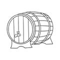 Line wooden barrel isolated on white. Hand drawn outline vector illustration.