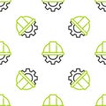 Line Worker safety helmet and gear icon isolated seamless pattern on white background. Vector Illustration Royalty Free Stock Photo