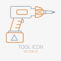 Line working color electric screwdriver construction, building and home repair icon. Vector illustration. Element for