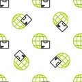 Line Worldwide shipping and cardboard box icon isolated seamless pattern on white background. Vector Illustration Royalty Free Stock Photo