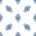 Line Wrist watch icon isolated seamless pattern on white background. Wristwatch icon. Colorful outline concept. Vector