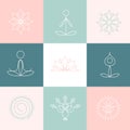 Line yoga icons, graphic design elements for logos, templates, spa center, studio Royalty Free Stock Photo