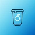 Line Yogurt container icon isolated on blue background. Yogurt in plastic cup. Colorful outline concept. Vector