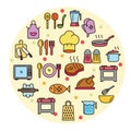 Lineal color style of cooking related icons set