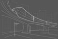 Linear sketch city street with monorail on gray background Royalty Free Stock Photo