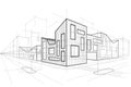 Linear abstract architectural sketch corner modern office building