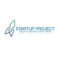 Linear abstract startup Rocket with Play Minimalist Logo Design. Stock vector illustration isolated on white background