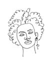 Linear abstract woman face with curly hair. Royalty Free Stock Photo