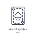 Linear ace of spades icon from Entertainment and arcade outline collection. Thin line ace of spades vector isolated on white Royalty Free Stock Photo