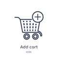 Linear add cart icon from General outline collection. Thin line add cart icon isolated on white background. add cart trendy Royalty Free Stock Photo