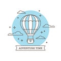 Linear air balloon illustration on blue background