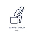 Linear alone human icon from Feelings outline collection. Thin line alone human vector isolated on white background. alone human