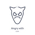 Linear angry with horns emoji icon from Emoji outline collection. Thin line angry with horns emoji vector isolated on white