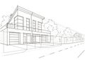 Linear architectural sketch blocked houses