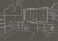 Linear architectural sketch child room gray background