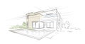 Linear architectural sketch detached house Royalty Free Stock Photo