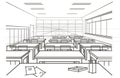 Linear architectural sketch interior classroom