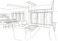 Linear architectural sketch living-room