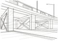 Linear architectural sketch overhead road