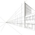 Linear architectural sketch perspective of street