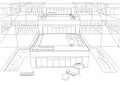 Linear architectural sketch terraced houses white background Royalty Free Stock Photo