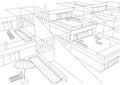 Linear architectural sketch terraced houses white background Royalty Free Stock Photo