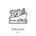 Linear army boat icon from Army and war outline collection. Thin line army boat vector isolated on white background. army boat