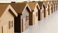 Linear Array of Toy Wooden Houses on a Light Gray Surface