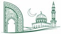 Linear Art Style Mosque and Clouds Design, vector design Generative AI Royalty Free Stock Photo
