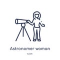 Linear astronomer woman icon from Ladies outline collection. Thin line astronomer woman icon isolated on white background. Royalty Free Stock Photo