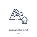 Linear avalanche and house icon from Meteorology outline collection. Thin line avalanche and house icon isolated on white