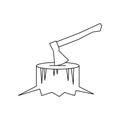 Linear ax in tree stump icon. Can be used as a sticker, symbol or sign. Outline axe, hatchet in stump for hiking Royalty Free Stock Photo