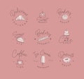 Linear bakery and dessert labels with lettering coral