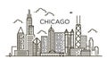 Linear banner of Chicago city. Line art. Royalty Free Stock Photo