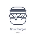 Linear basic burger icon from Business outline collection. Thin line basic burger icon isolated on white background. basic burger