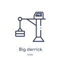 Linear big derrick with boxes icon from Construction outline collection. Thin line big derrick with boxes vector isolated on white