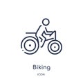 Linear biking icon from Activity and hobbies outline collection. Thin line biking vector isolated on white background. biking