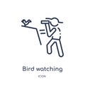 Linear bird watching icon from Activity and hobbies outline collection. Thin line bird watching vector isolated on white