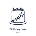 Linear birthday cake with candles icon from Food outline collection. Thin line birthday cake with candles icon isolated on white