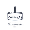 Linear birthday cake with one candle icon from Food outline collection. Thin line birthday cake with one candle icon isolated on