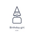 Linear birthday girl icon from Birthday party outline collection. Thin line birthday girl vector isolated on white background. Royalty Free Stock Photo