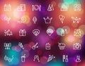 Linear birthday icons set on the Colorful background with defocused lights Royalty Free Stock Photo