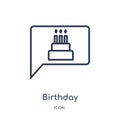 Linear birthday invitation icon from Birthday party outline collection. Thin line birthday invitation vector isolated on white Royalty Free Stock Photo