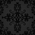 Linear Black Damask Seamless Vector Pattern. Royalty Free Stock Photo