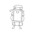 Linear black white backpack icon. Can be used as a sticker, symbol or sign. Outline backpack for hiking, traveling