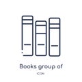 Linear books group of three from side view icon from Education outline collection. Thin line books group of three from side view